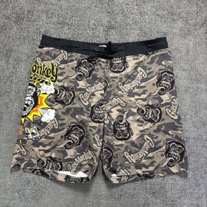Gas Monkey Garage Board Shorts Mens Large Camo Graphic Swim Trunks Black Gray